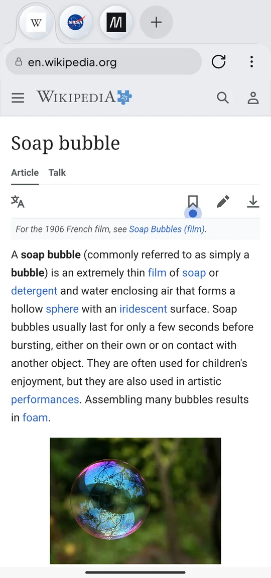 The expanded bubble row above a page