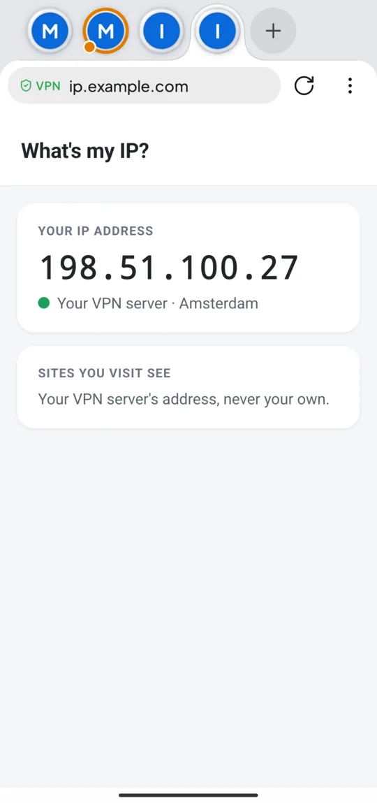 A page sent through the VPN, with the green VPN label