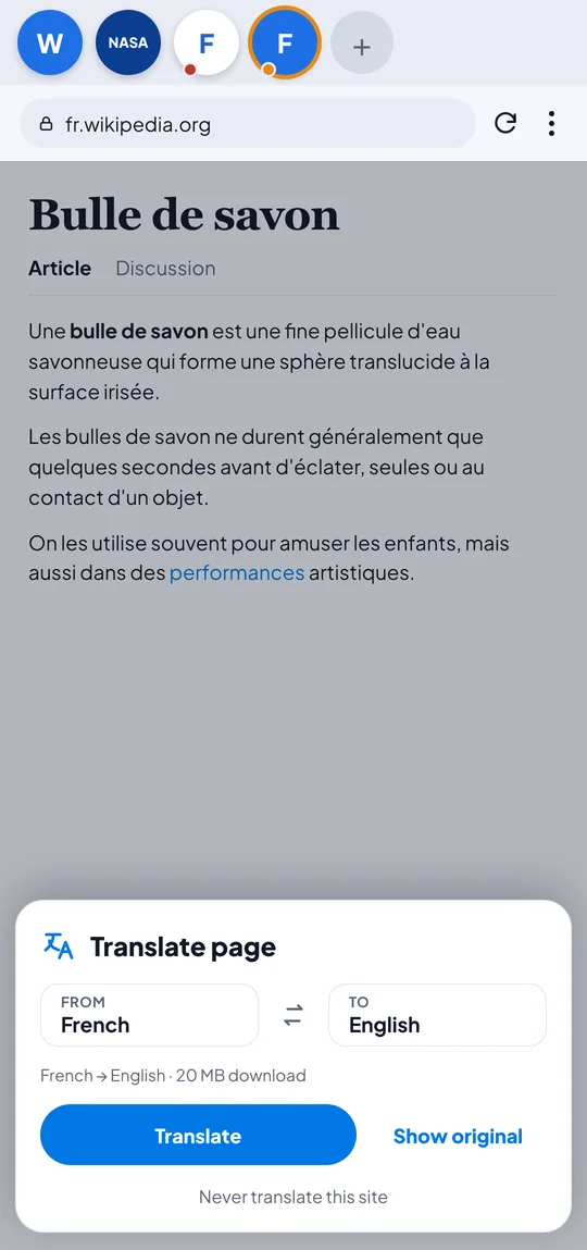 Translating a page from French to English