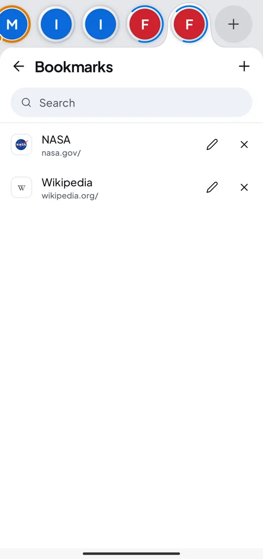 The bookmarks page